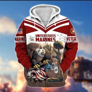 United States Marines Veteran Zip Up Hoodie